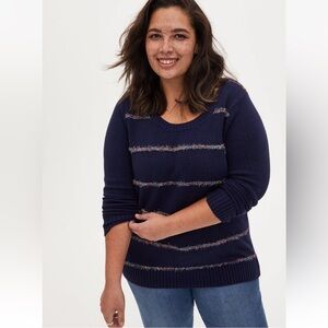 Torrid size 00x 10 M/L Stripe Tinsel Pullover Sweater Navy